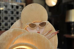 Mid-Century-Tischlampe von Laurent Veresky Paris aus Samt und Holz, um 1960