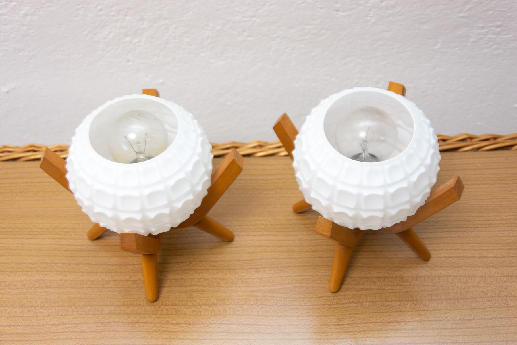 Mid Century Table Lamps Drevo Humpolec, Czechoslovakia, 1960´s, Set of 2 3