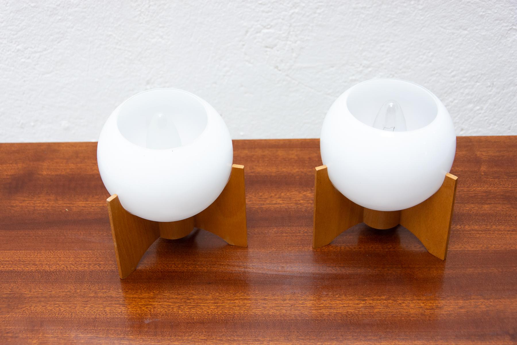 Glass Mid Century Table Lamps Drevo Humpolec, Czechoslovakia, 1970´s, Set of 2