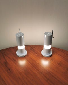 Mid Century Table Lamps Enameled Aluminum Metal Milk Glass Italy 1970s Set of 2