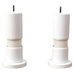 Vintage Mid Century Table Lamps Enameled Aluminum Metal Milk Glass Italy 1970s Set of 2