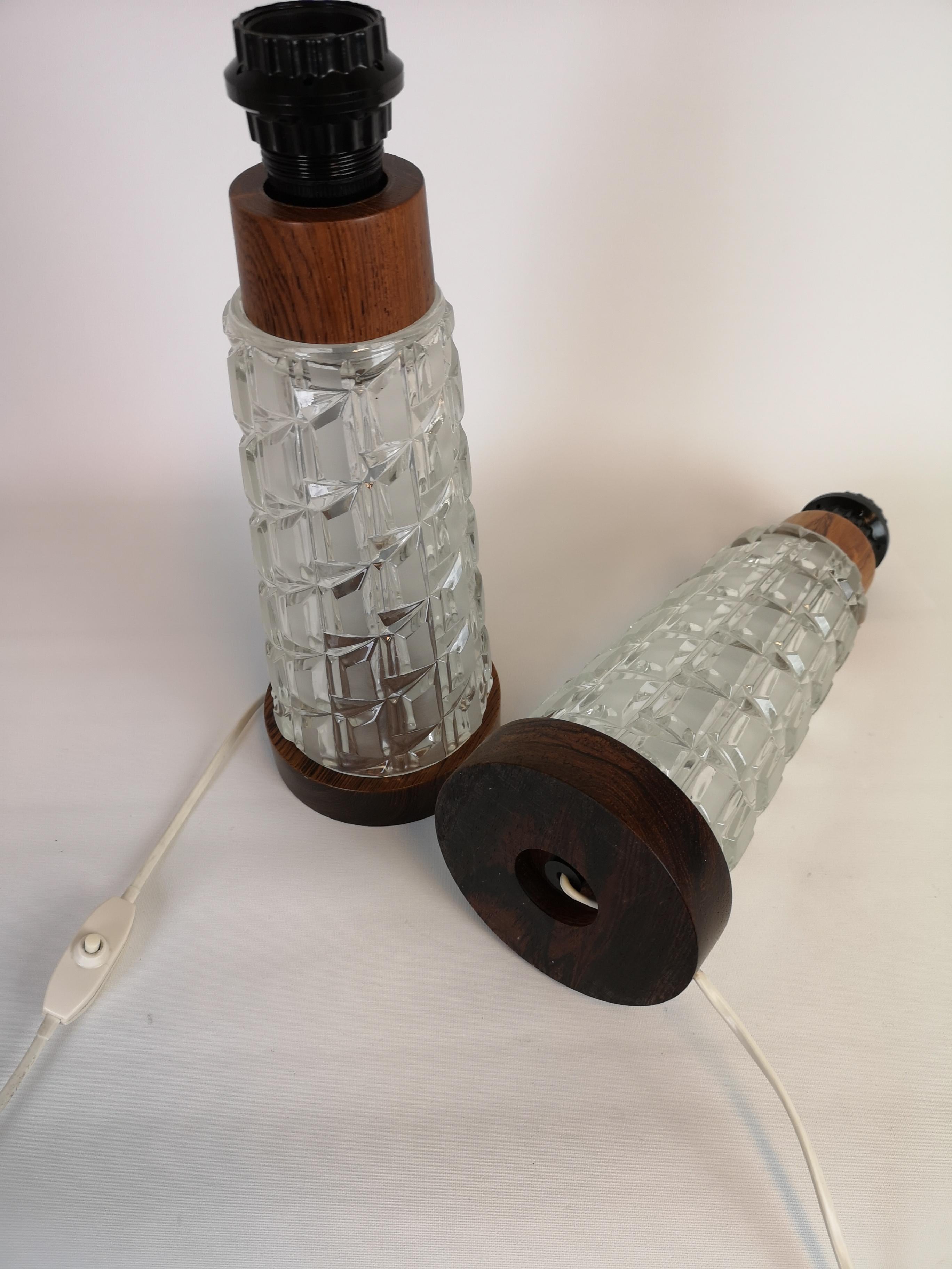 Midcentury Table Lamps Orrefors Teak and Glass Sweden 4