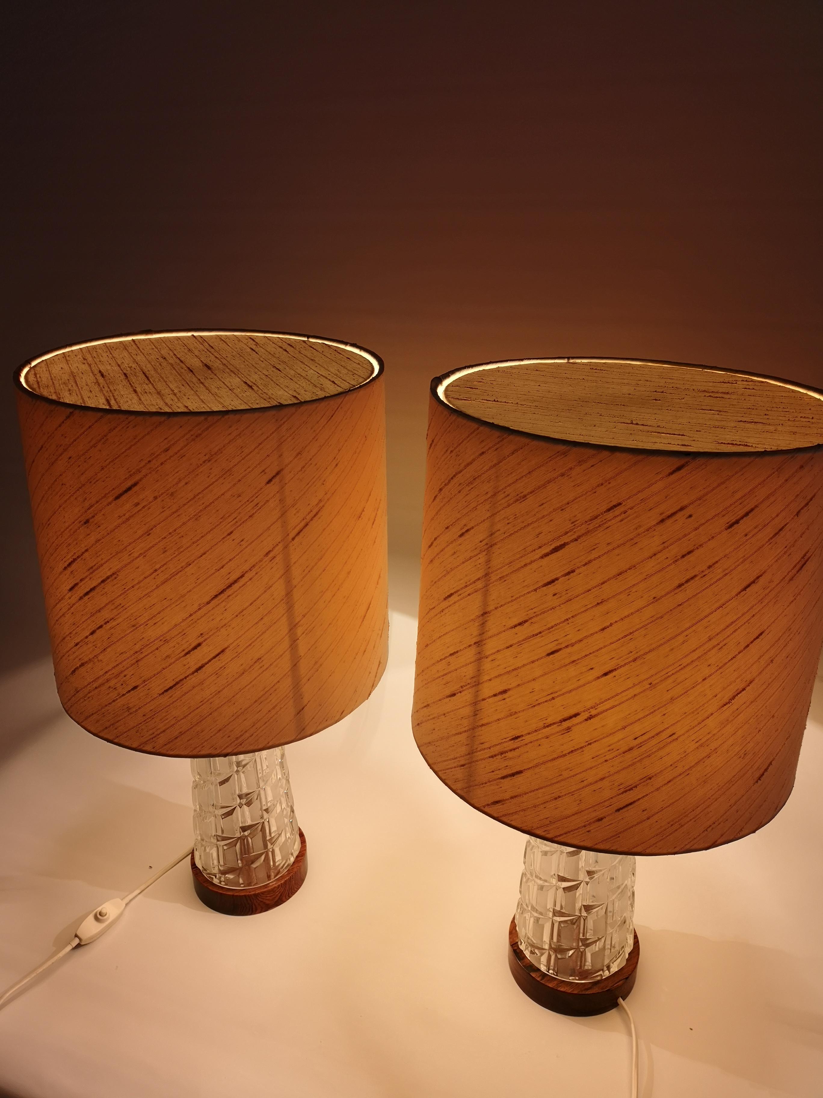 Midcentury Table Lamps Orrefors Teak and Glass Sweden In Good Condition In Hillringsberg, SE