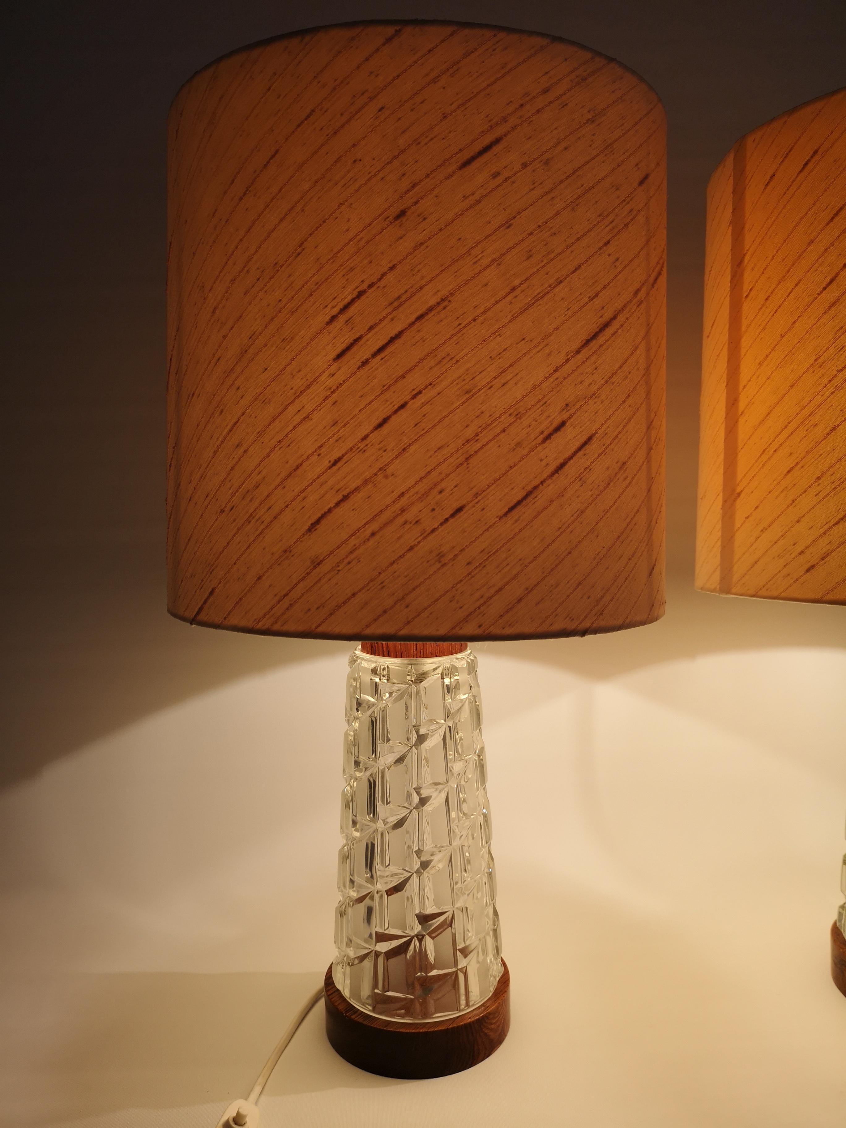 Mid-20th Century Midcentury Table Lamps Orrefors Teak and Glass Sweden