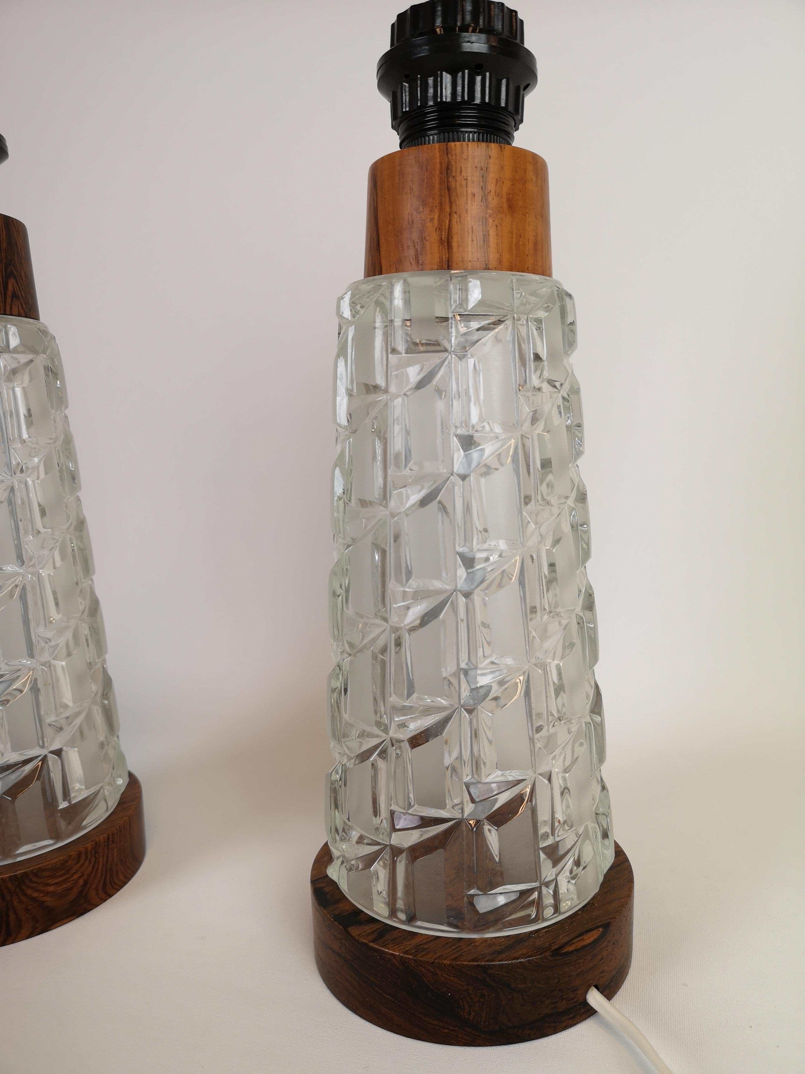 Midcentury Table Lamps Orrefors Teak and Glass Sweden 3