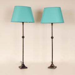 Lampes de table Mid Century Fer forgé Lampes Modernes noir et turquoise une paire