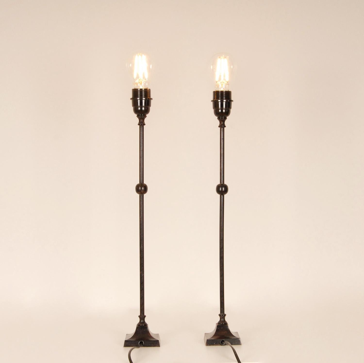 Mid-Century Modern Mid Century Table lamps Wrought Iron Black and Turquoise Modern Lamps a Pair