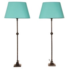Mid Century Table lamps Wrought Iron Black and Turquoise Modern Lamps a Pair