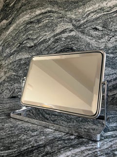 Midcentury Table Mirror in Chrome and Glass with Bevel Edges