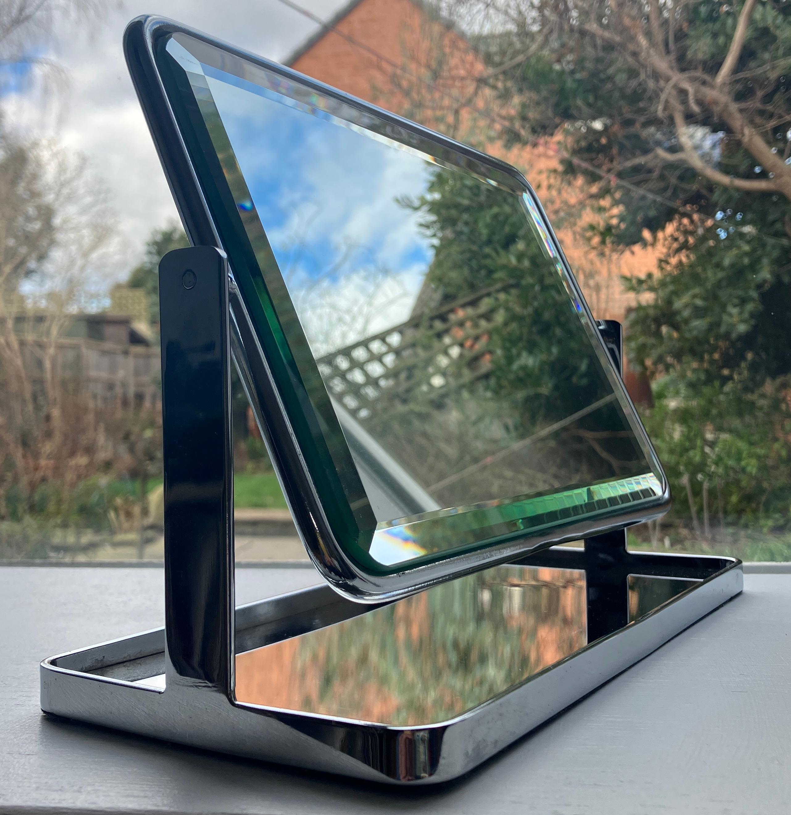 Midcentury Table Mirror in Chrome and Glass with Bevel Edges 2