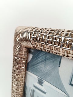 Midcentury Table Picture Frame Made in Silver Plated Woven Wicker, Italy 1970s