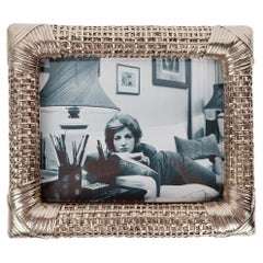 Vintage Midcentury Table Picture Frame Made in Silver Plated Woven Wicker, Italy 1970s