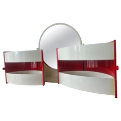 Mid Century Table Toiletries Box with Mirror, Space Age, Plastimat, Italy, 1970s