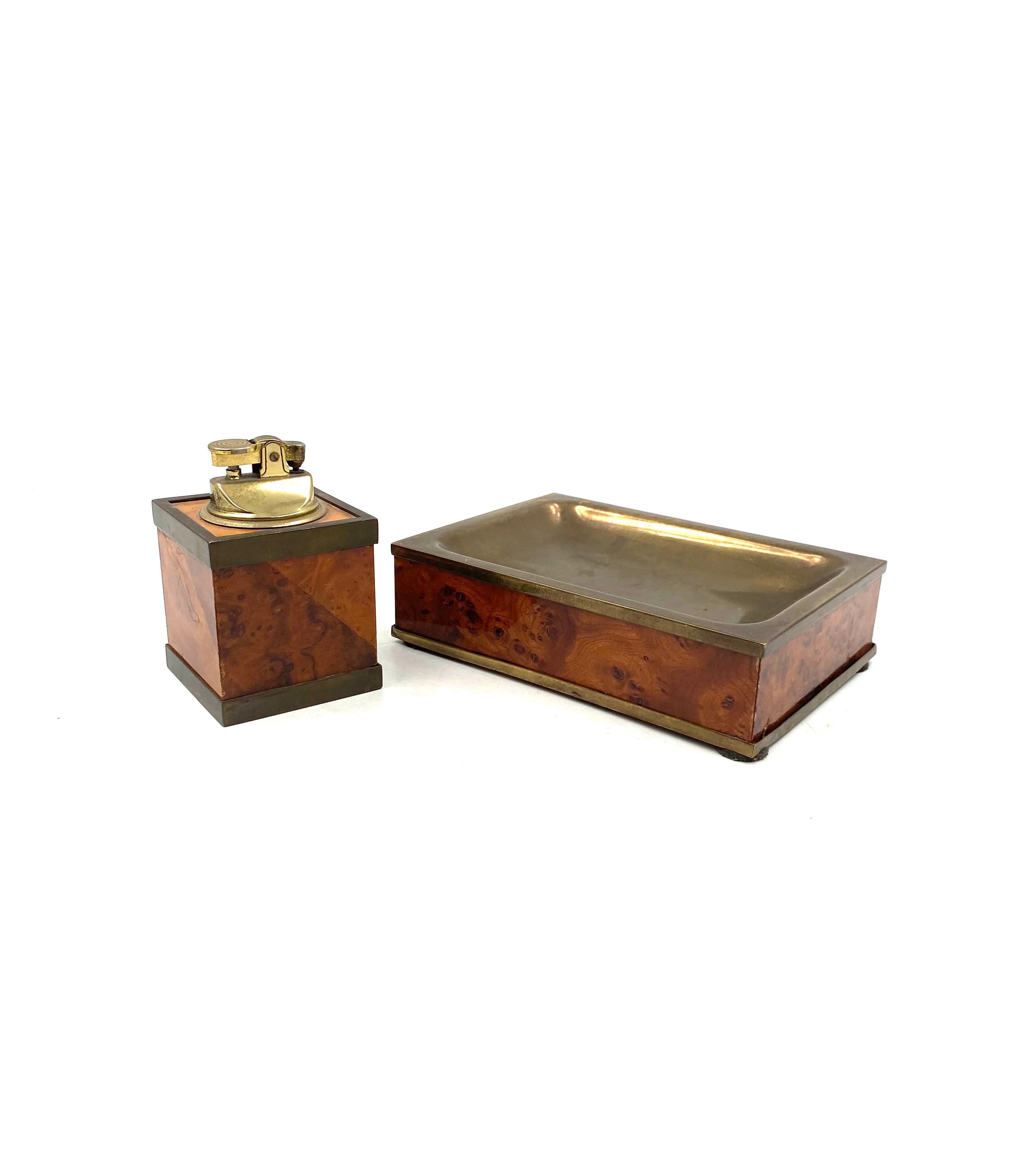 Brass Mid-century Table top smoking set, ashtray and table lighter, Italy 1950s For Sale