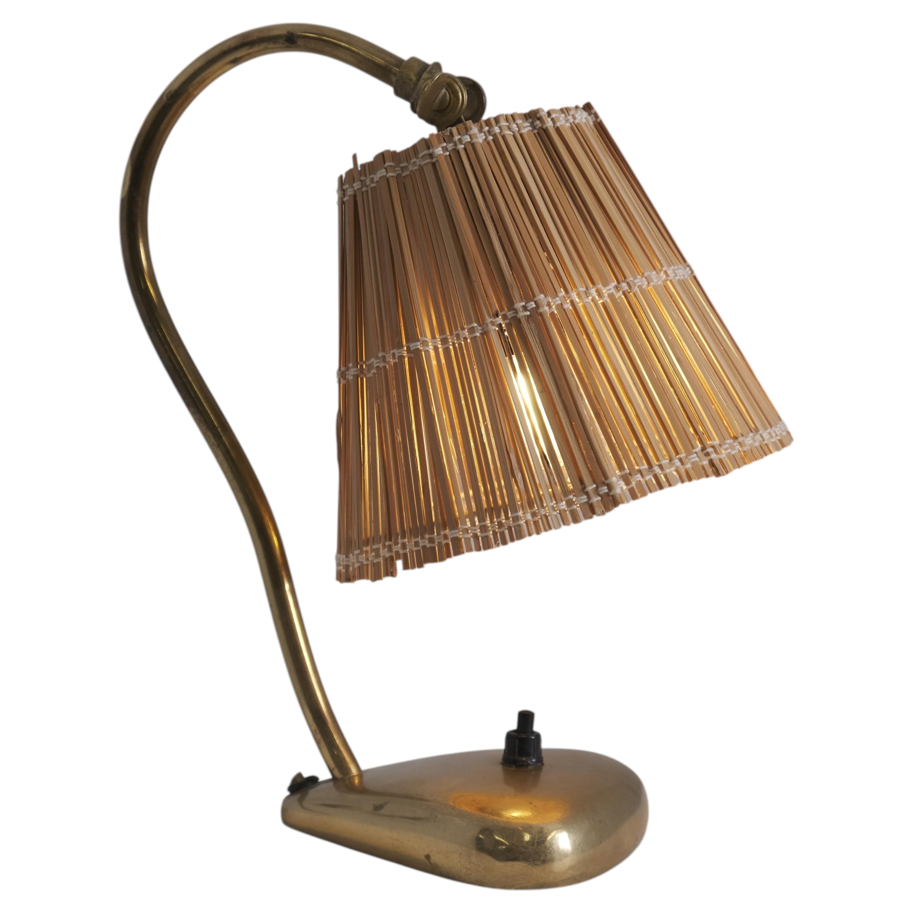 Mid-Century Table / Wall Lamp in Brass and Rattan, Sievä 1950s
