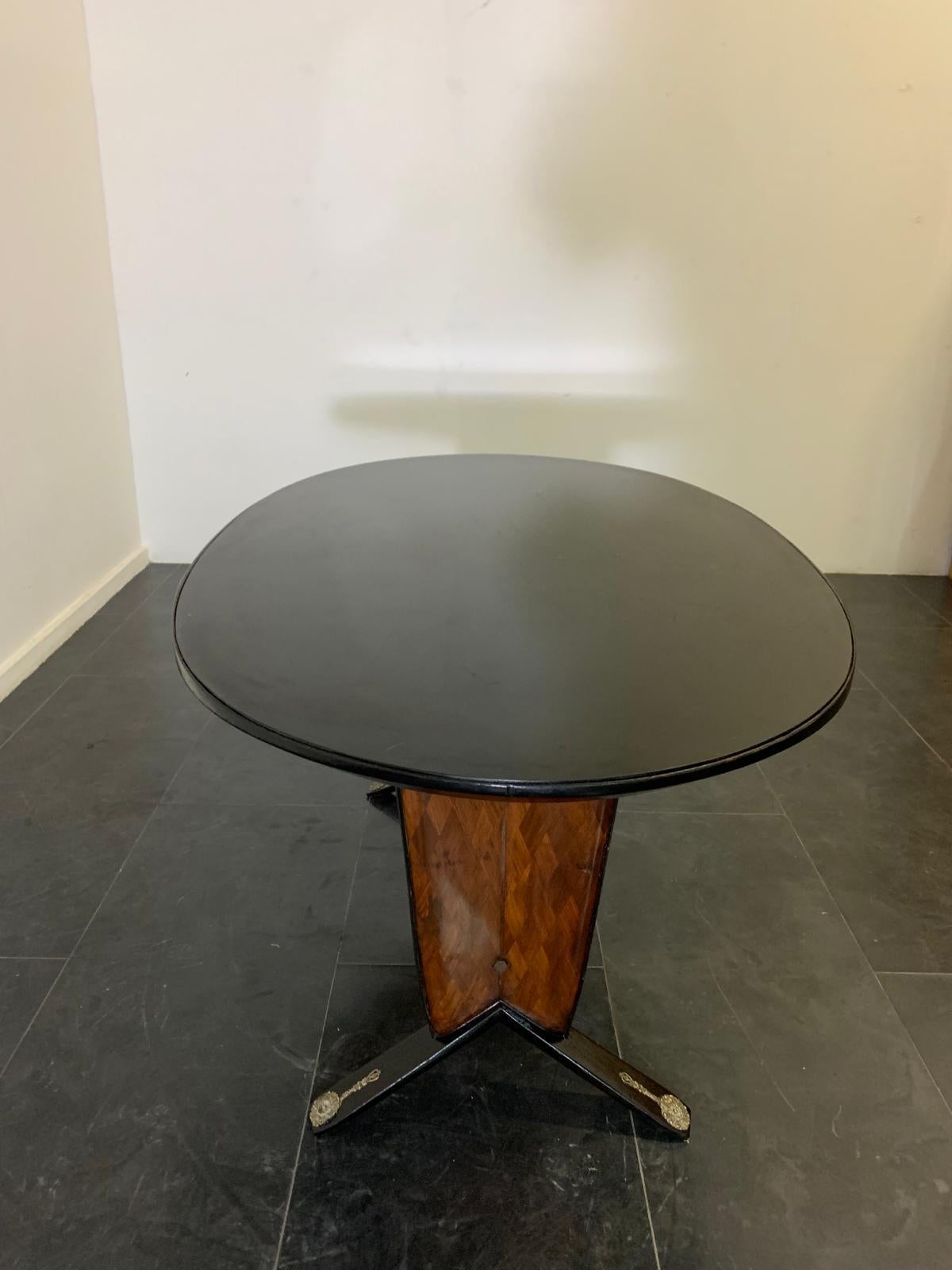 Mid-Century Modern Mid-Century Table with Black Inlays and Mahogany Brass Tips, 1950s For Sale