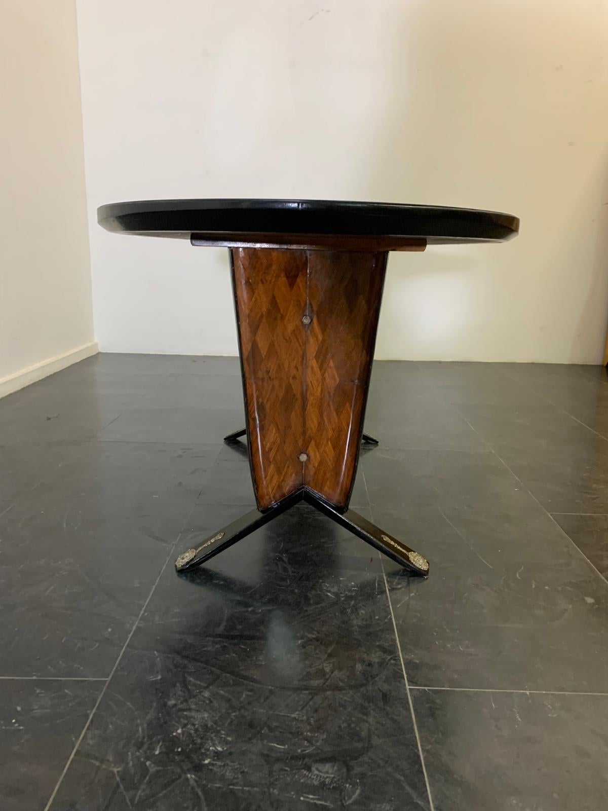 Mid-20th Century Mid-Century Table with Black Inlays and Mahogany Brass Tips, 1950s For Sale