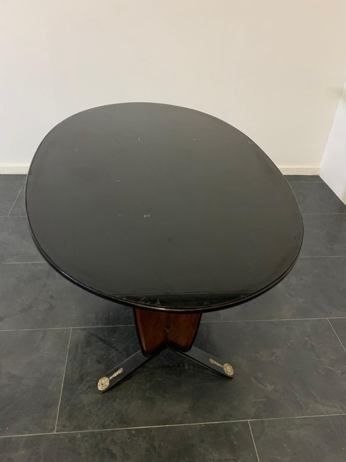 Mid-Century Table with Black Inlays and Mahogany Brass Tips, 1950s For Sale 2