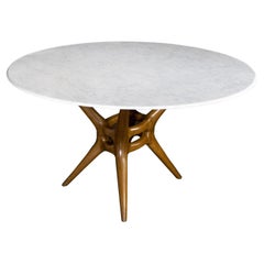 Ico Parisi Style Table with Sculptural Wooden Base and Marble Top, Italia, 1960