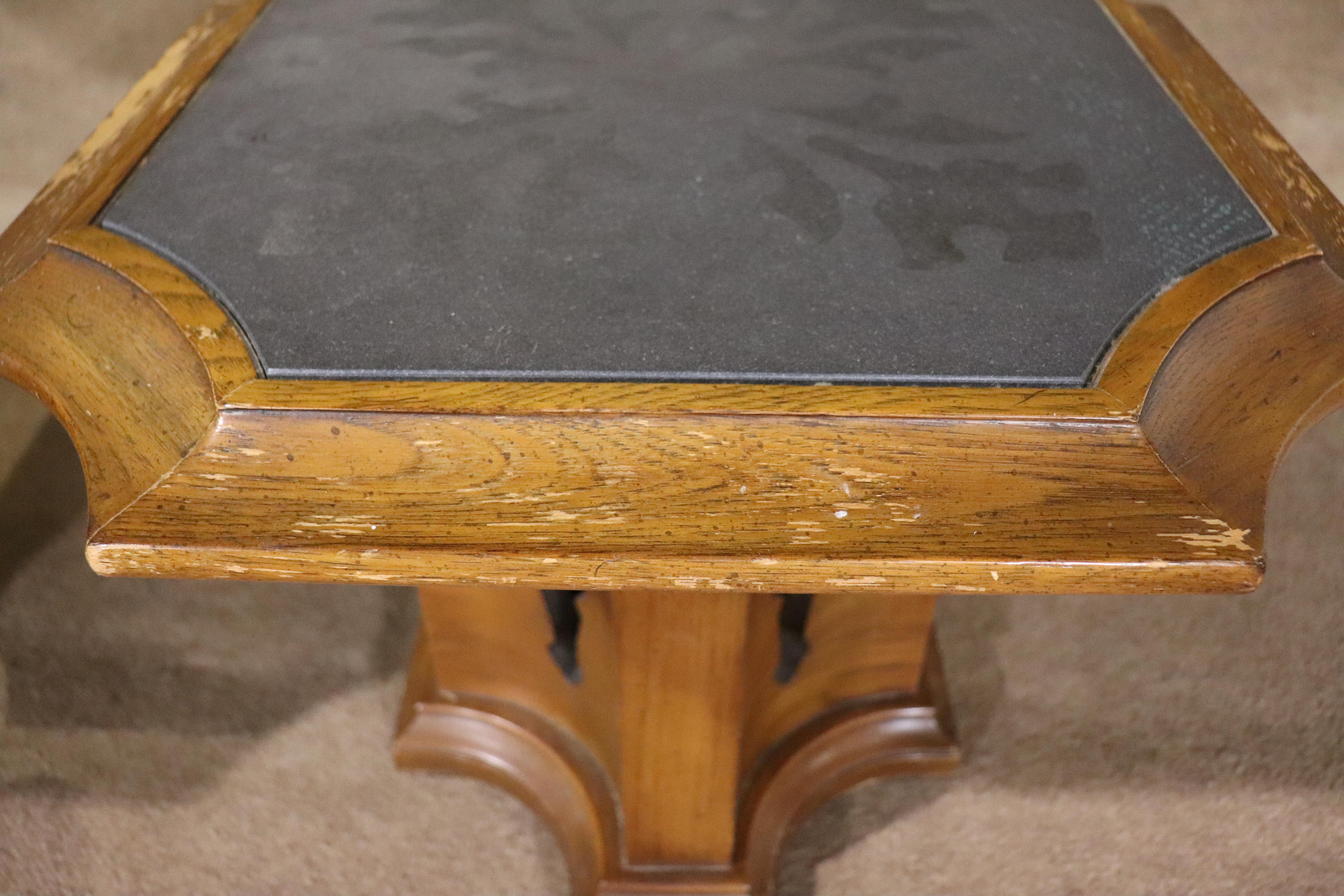 20th Century Mid-Century Tables w/ Etched Slate Tops For Sale