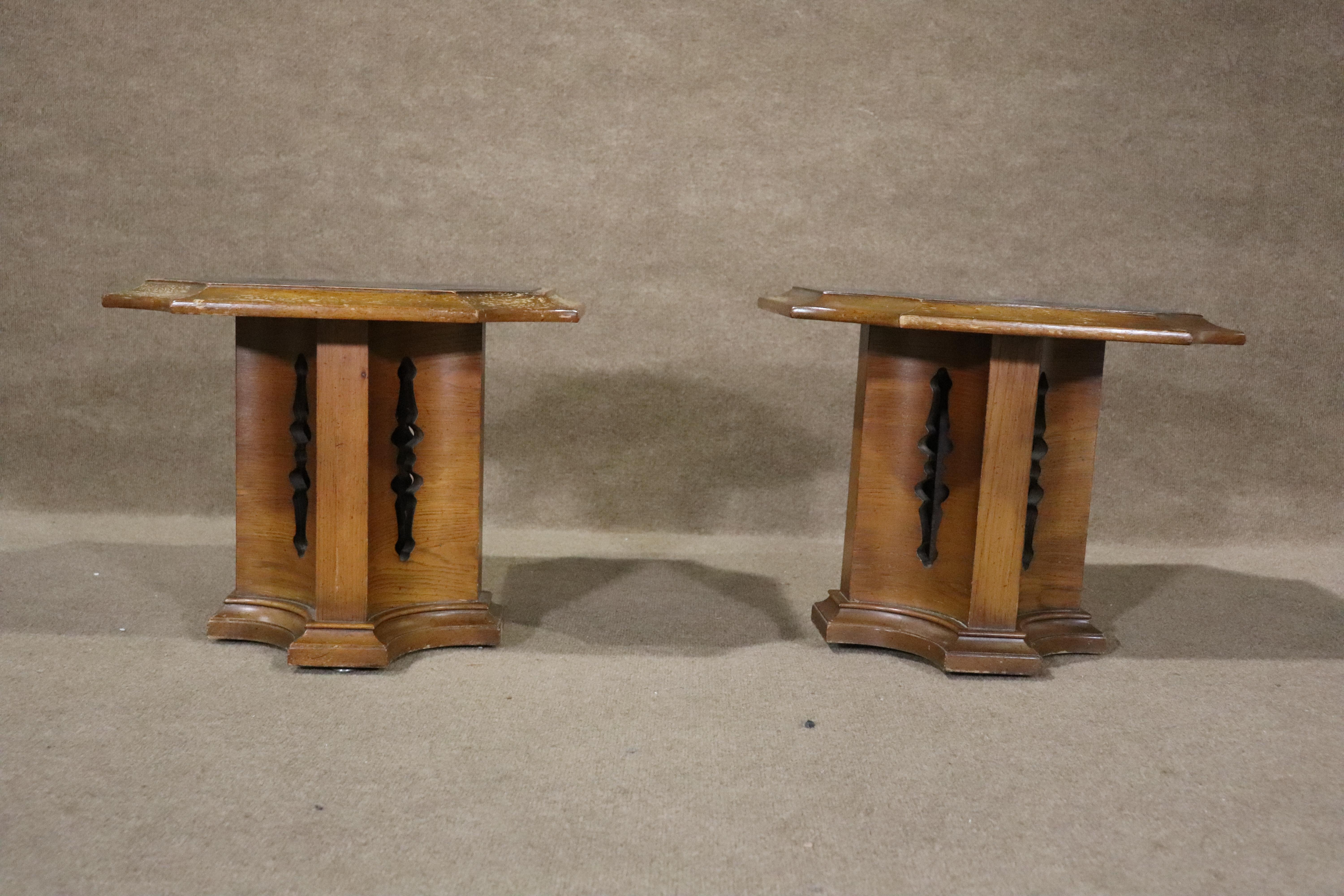 Mid-Century Tables w/ Etched Slate Tops For Sale 3
