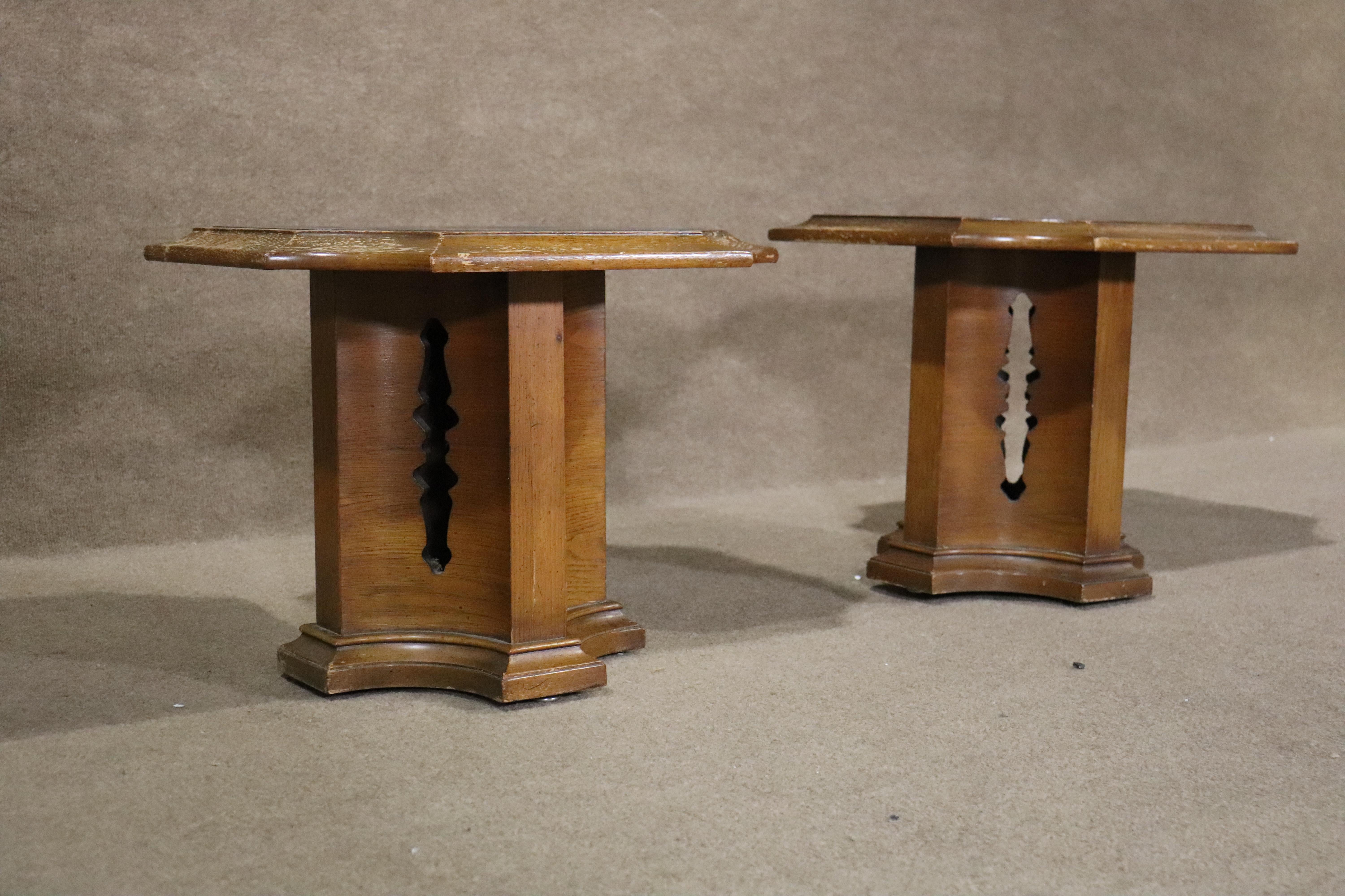 Mid-Century Tables w/ Etched Slate Tops For Sale 4