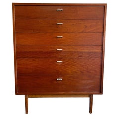 Retro Midcentury Tall 6 Drawer Tall Walnut Dresser with Aluminum Finger Pulls