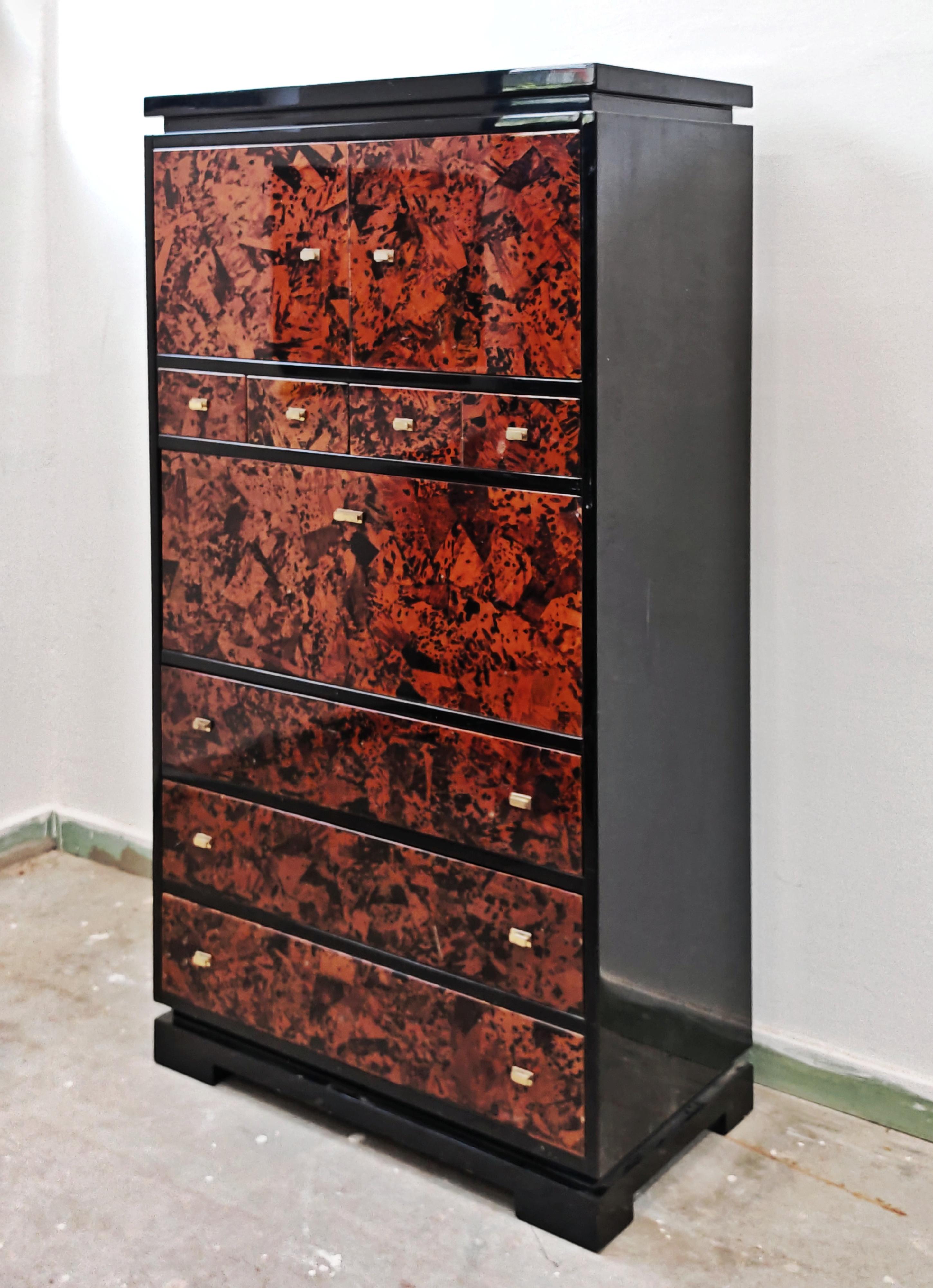 Mid Century Tall Boy oder Sekretär in Schildpatt und schwarzem Lack von Ottini im Zustand „Gut“ im Angebot in Beograd, RS