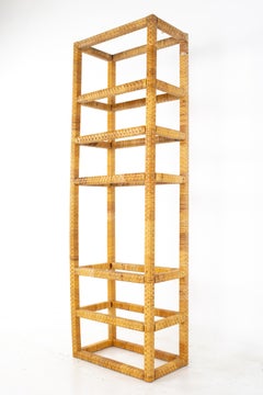Mid Century Tall Cane and Glass Etagere Shelf