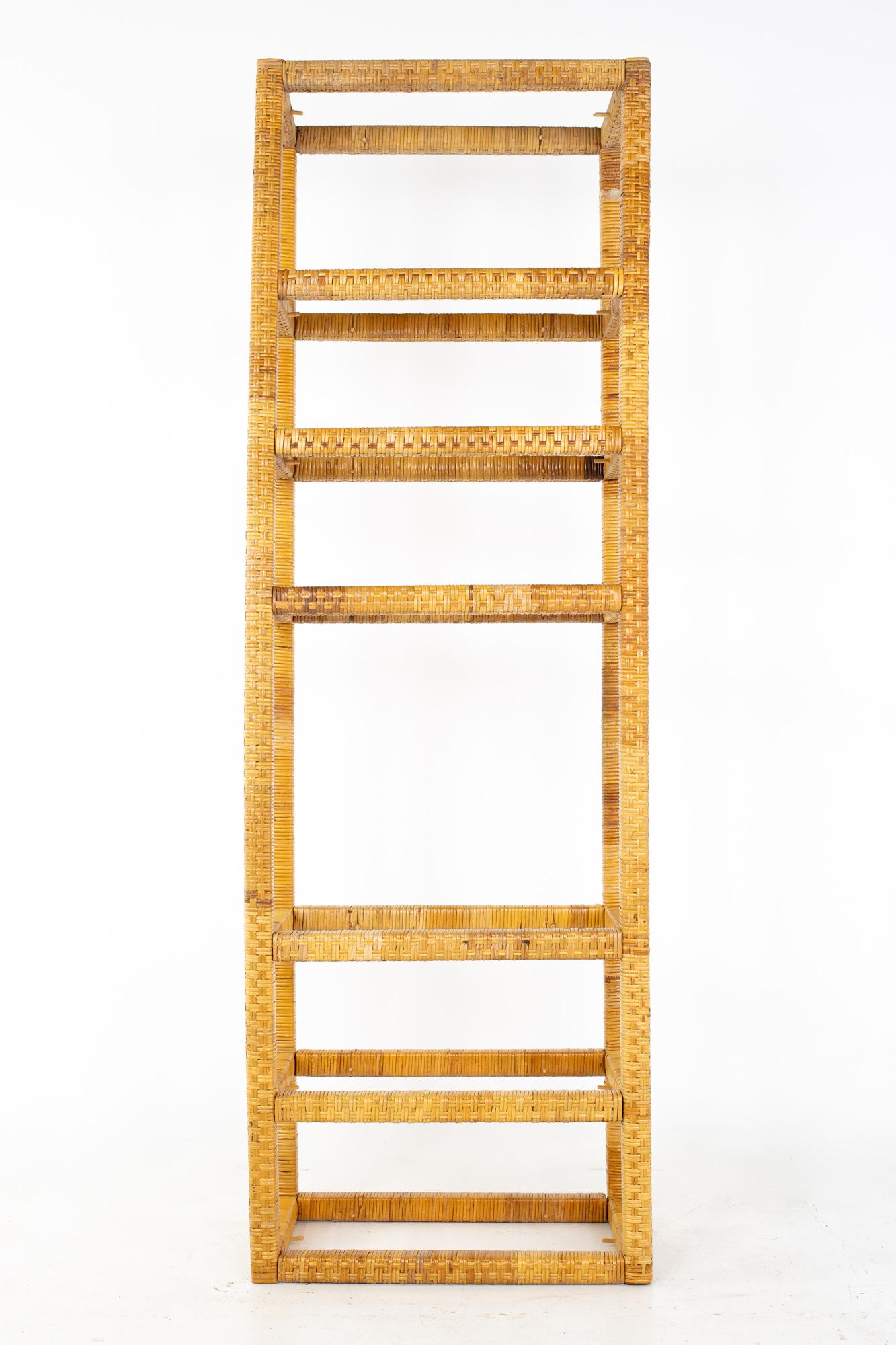 Mid-Century Modern Mid Century Tall Cane and Glass Etagere Shelf For Sale