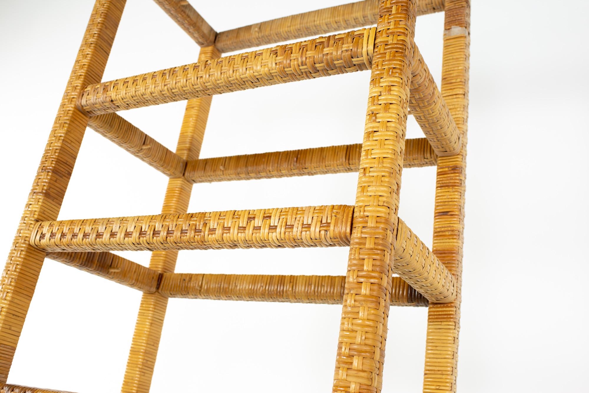 Mid Century Tall Cane and Glass Etagere Shelf In Good Condition For Sale In Countryside, IL