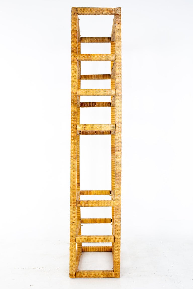 Mid Century Tall Cane and Glass Etagere Shelf For Sale at 1stDibs