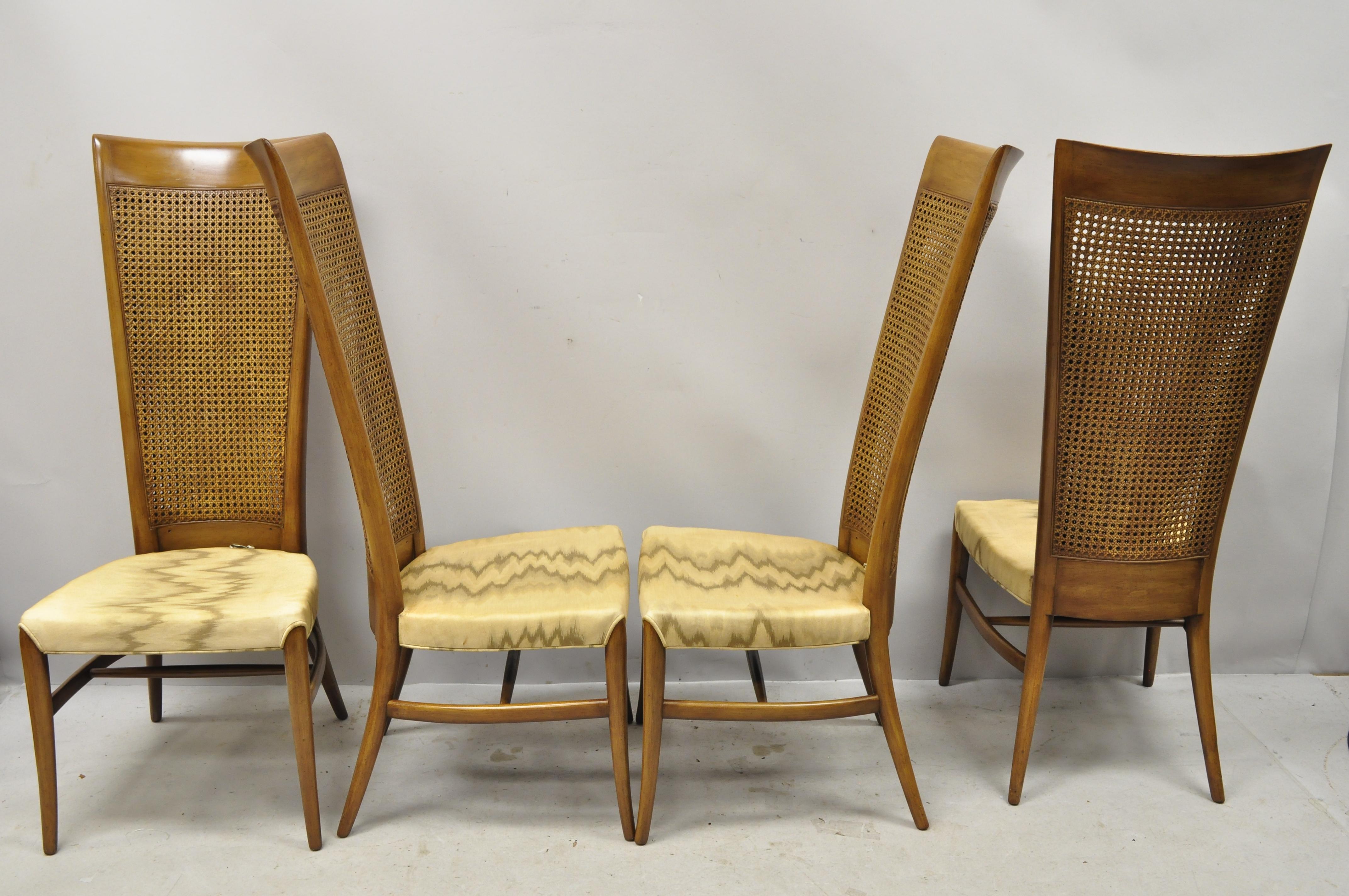 Midcentury Tall Cane Back Klismos Gibbings Style Dining Chairs, Set of 4 3