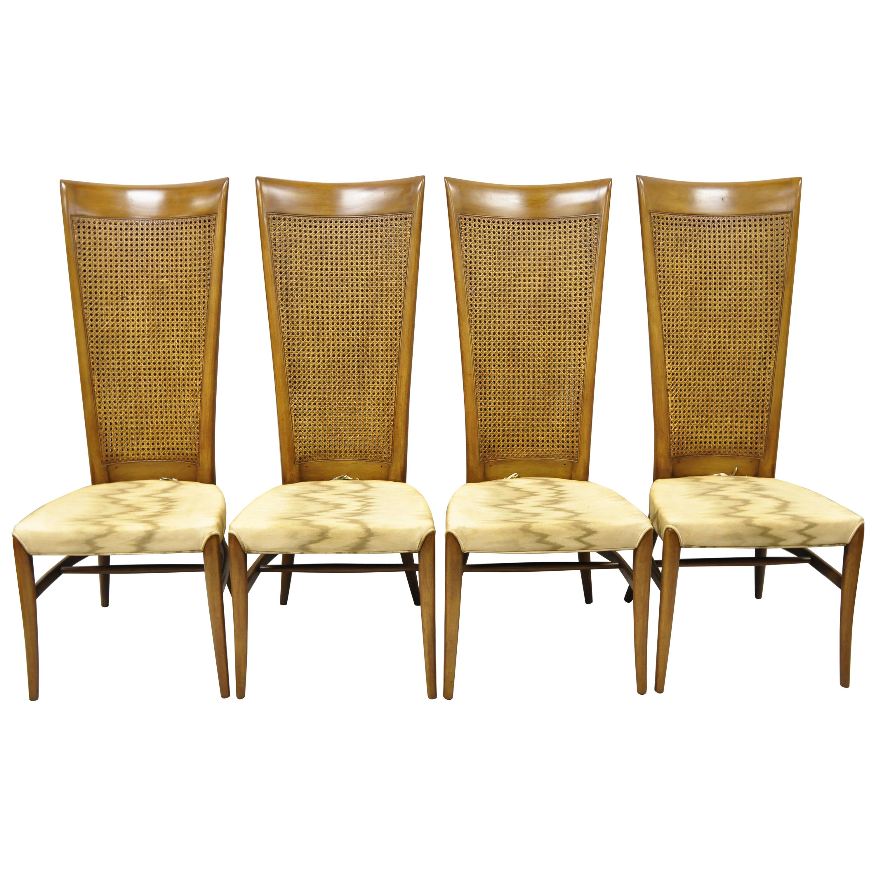 Midcentury Tall Cane Back Klismos Gibbings Style Dining Chairs, Set of 4