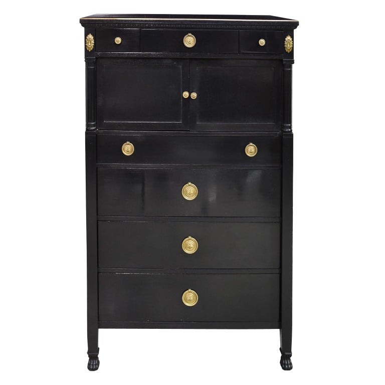Midcentury Tall Chest of Drawers with Ebonized Black ...