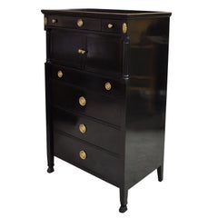 Vintage Midcentury Tall Chest of Drawers with Ebonized Black Finish, Michigan circa 1945