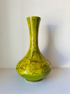 Mid Century Tall Drip Glaze Vase in Green by California Originals
