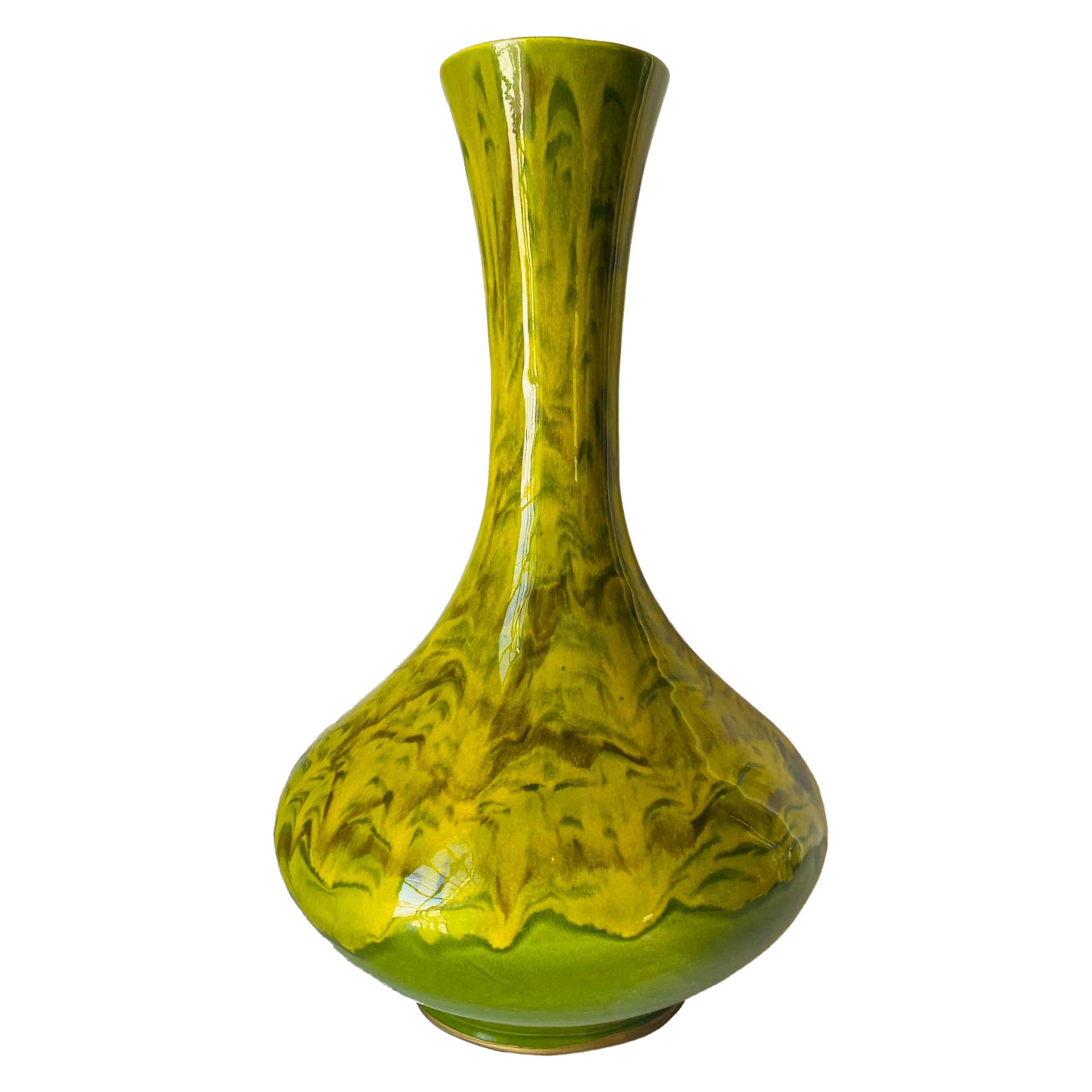 Mid Century Tall Drip Glaze Vase in Green by California Originals