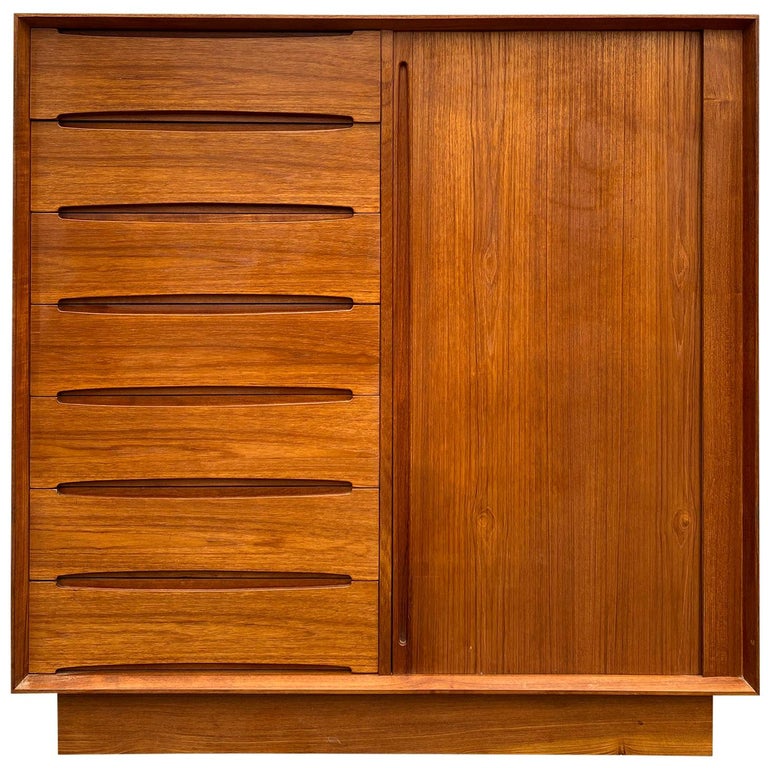 Midcentury Tall Dyrlund Teak Dresser Wardrobe 15Drawer at 1stDibs