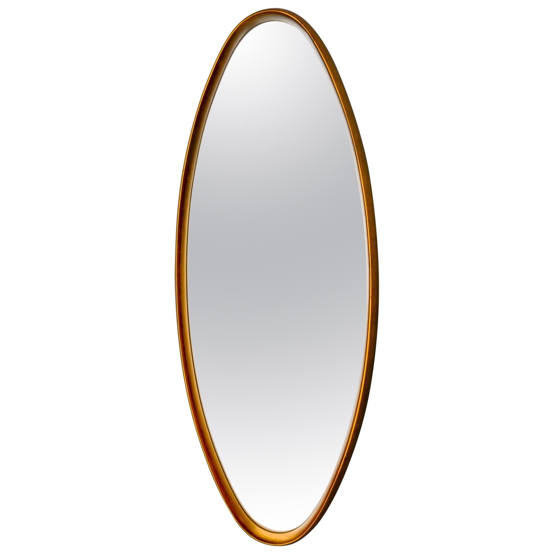 Midcentury Tall Oval Giltwood Framed Mirror