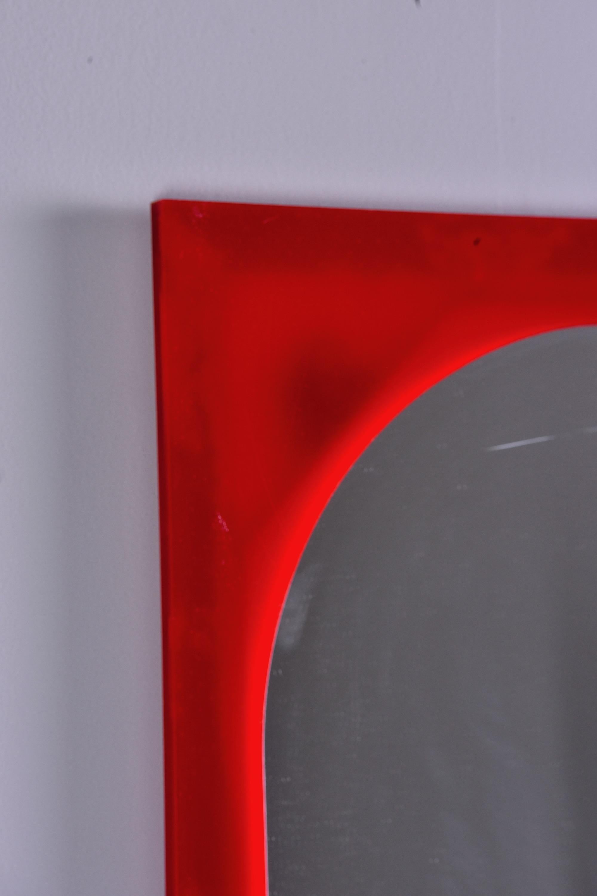Mid Century Tall Red Plastic Mirror Attributed to Anna Castelli for Kartell For Sale 4
