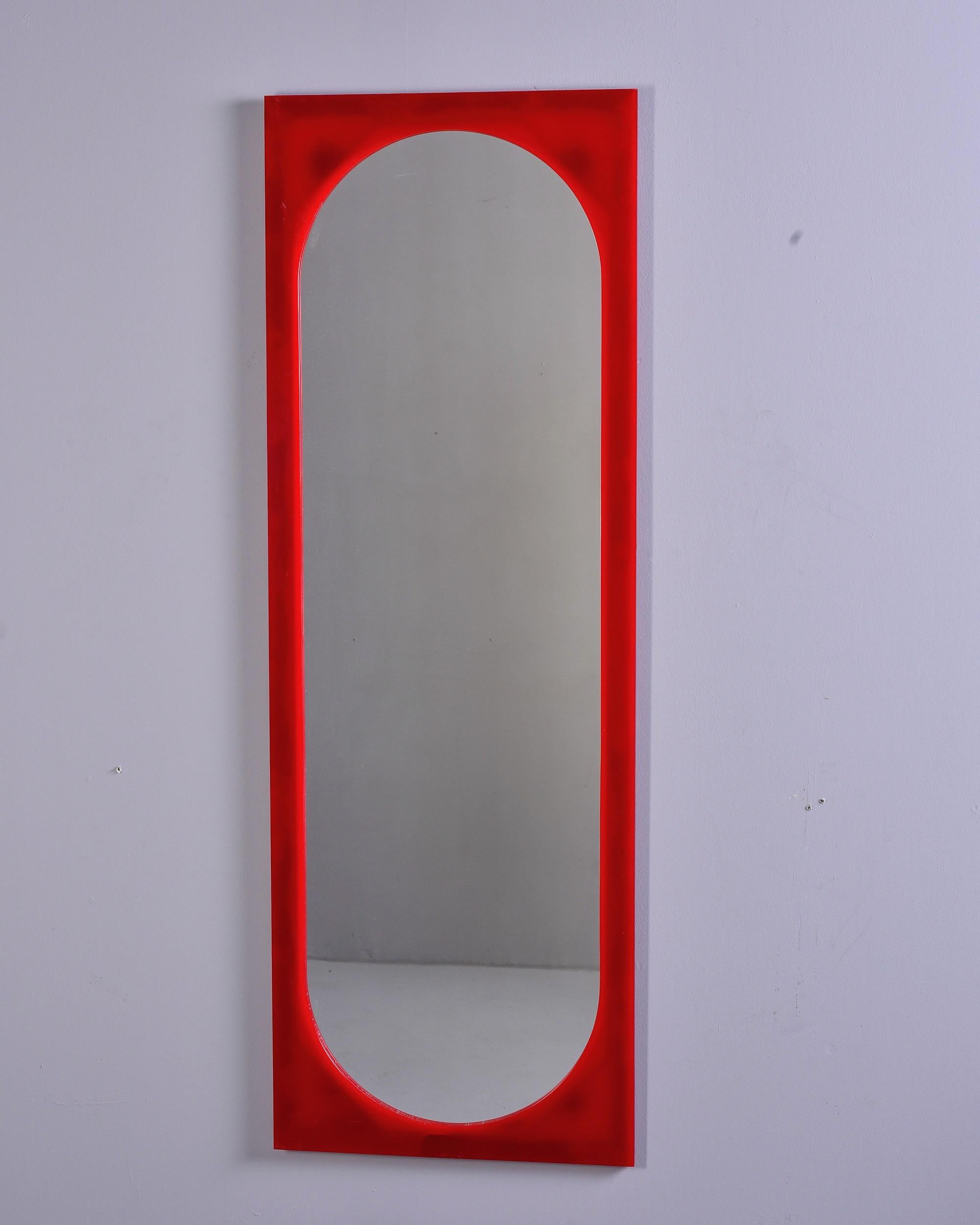 Mid-Century Modern Mid Century Tall Red Plastic Mirror Attributed to Anna Castelli for Kartell For Sale