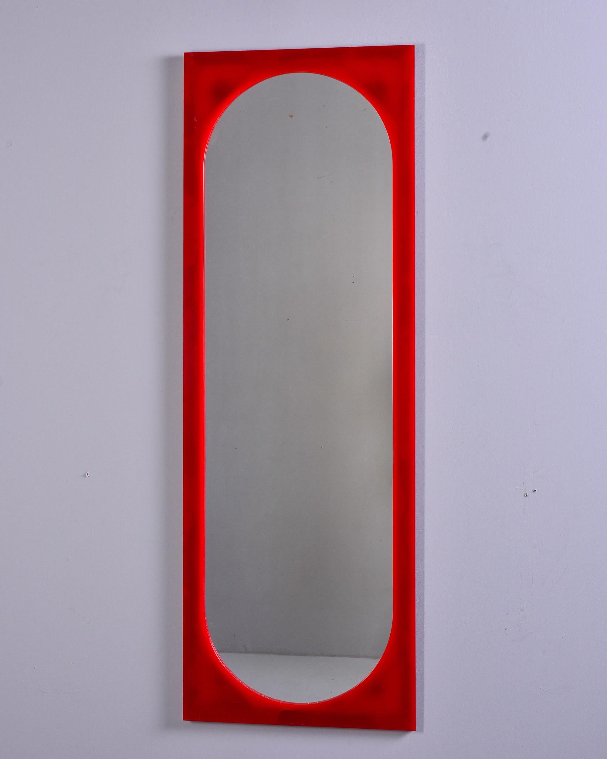 Italian Mid Century Tall Red Plastic Mirror Attributed to Anna Castelli for Kartell For Sale