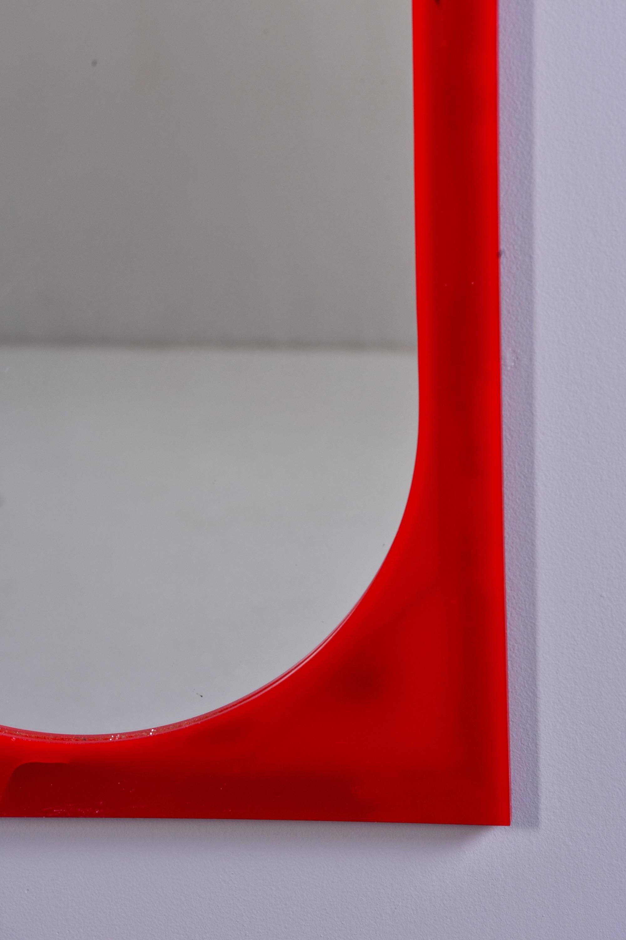 20th Century Mid Century Tall Red Plastic Mirror Attributed to Anna Castelli for Kartell For Sale
