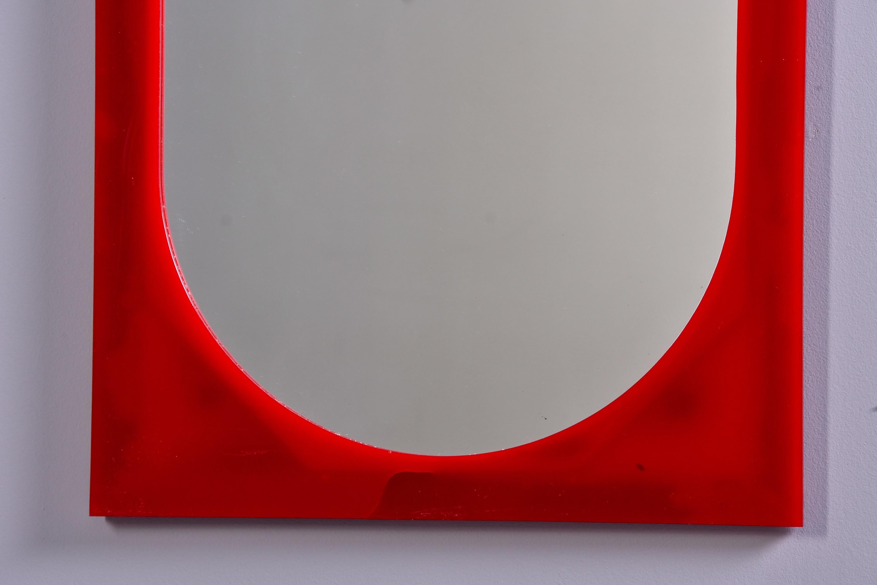 Mid Century Tall Red Plastic Mirror Attributed to Anna Castelli for Kartell For Sale 2