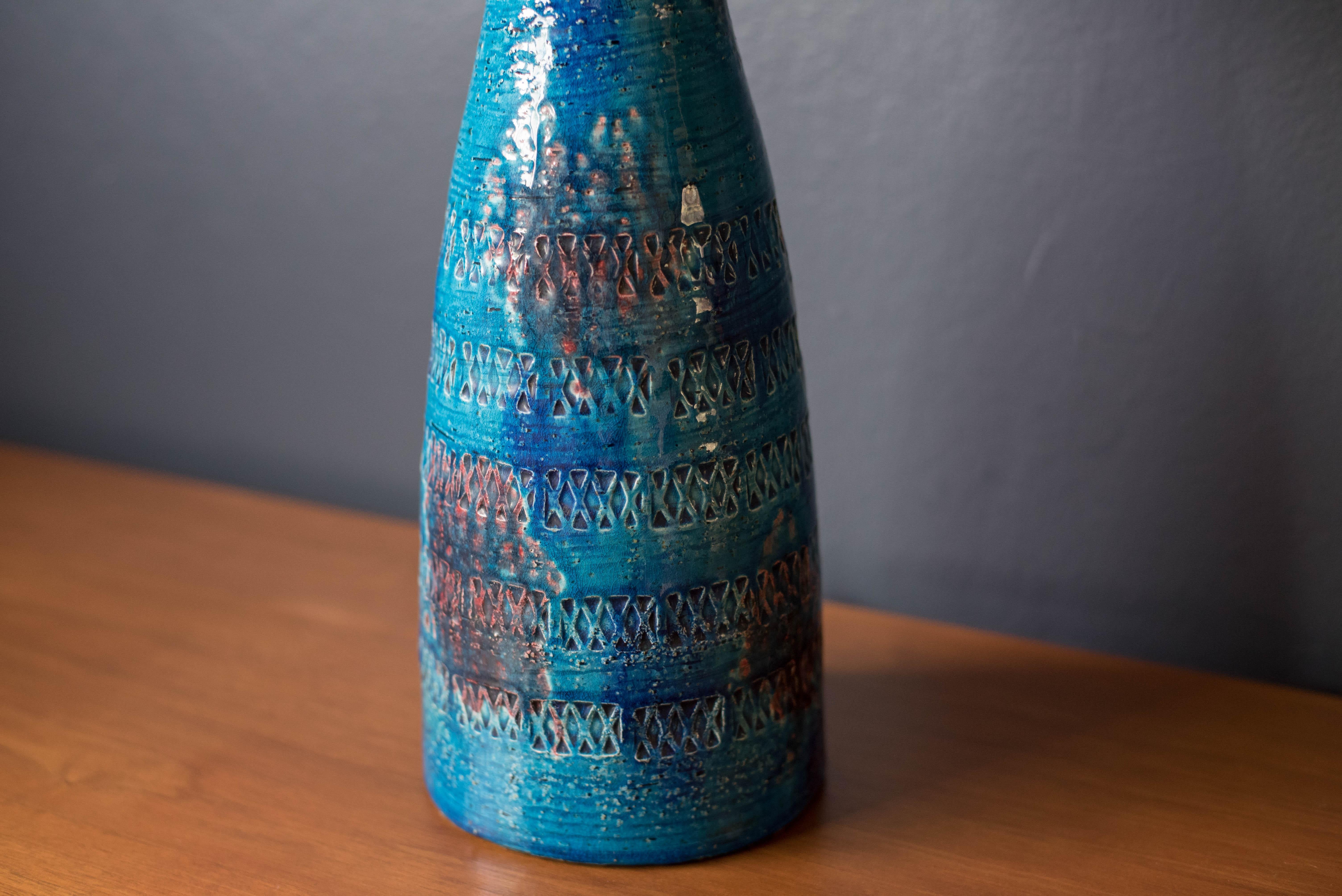 Mid Century Tall Rimini Blue Bitossi Lamp by Aldo Londi In Good Condition In San Jose, CA