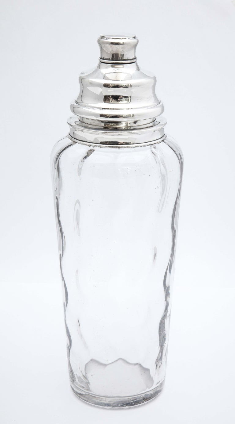 Mid-Century Tall Sterling Silver-Mounted Glass Cocktail Shaker by T.G. Hawkes In Good Condition For Sale In New York, NY