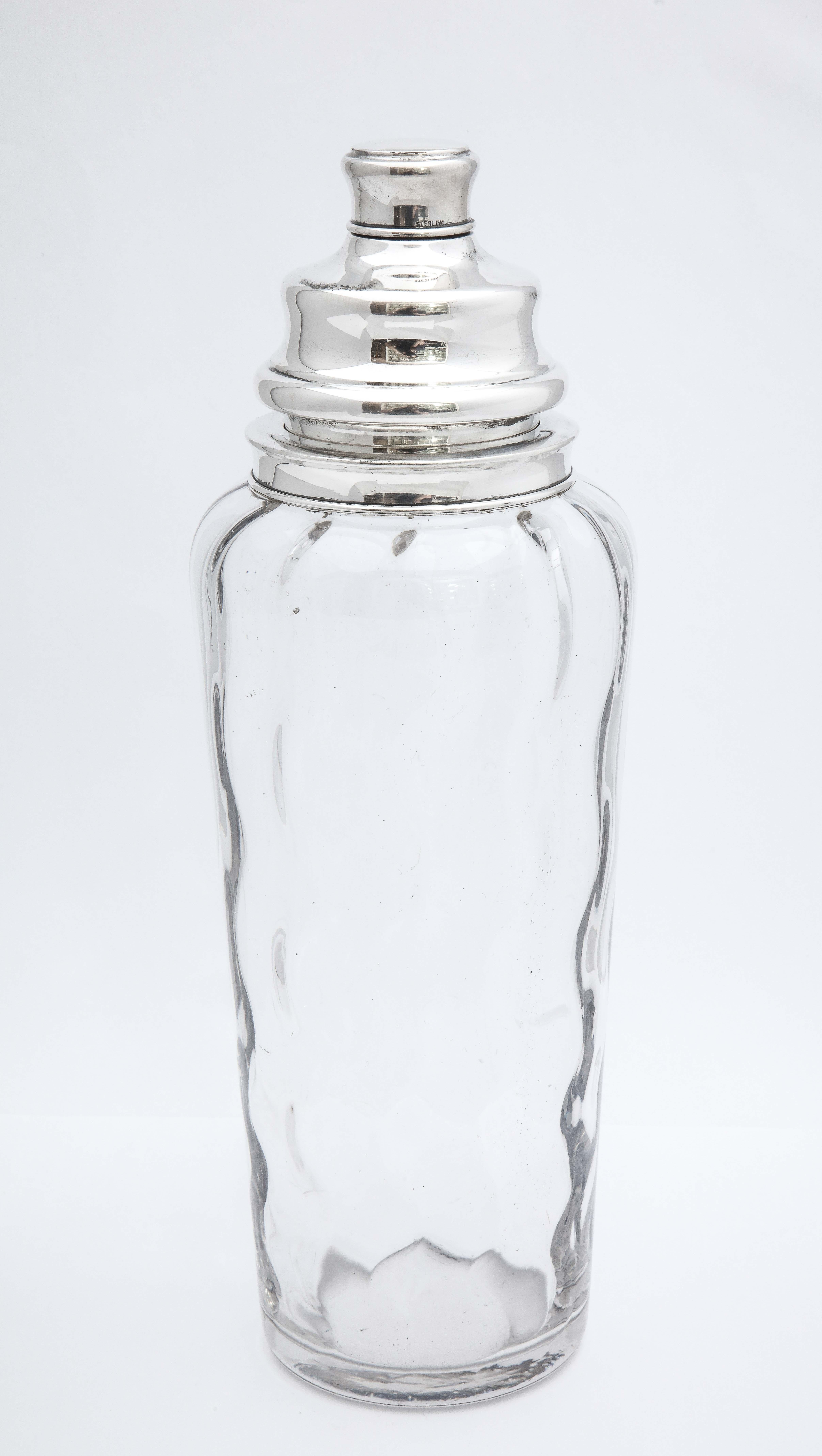 Mid-20th Century Mid-Century Tall Sterling Silver-Mounted Glass Cocktail Shaker by T.G. Hawkes For Sale