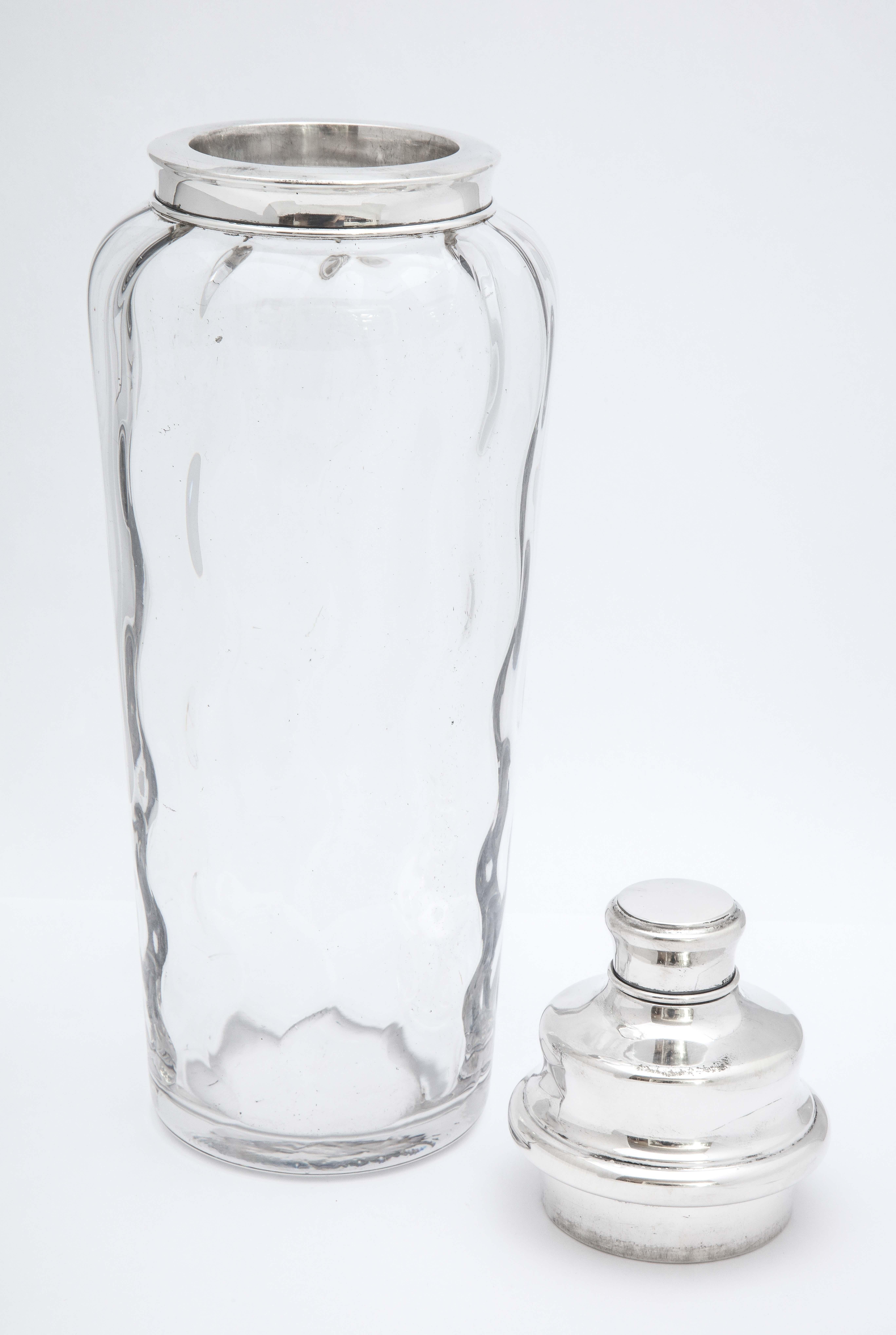Mid-Century Tall Sterling Silver-Mounted Glass Cocktail Shaker by T.G. Hawkes For Sale 2