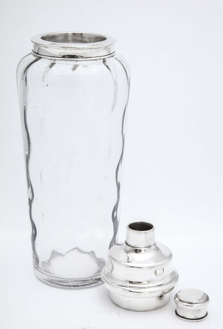 Mid-Century Tall Sterling Silver-Mounted Glass Cocktail Shaker by T.G. Hawkes For Sale 3